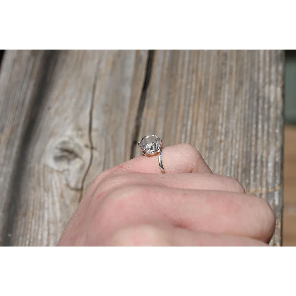 Herkimer Diamond Ring Rustic dainty unique alternative simple boho minimalist na